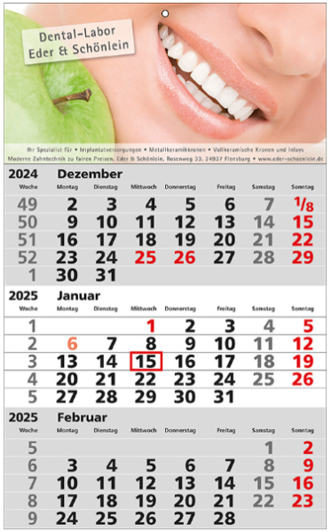 3-Monats-Kalender, Standard 1, 5101