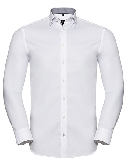 Russell Collection - Men´s Long Sleeve Tailored Contrast Herringbone Shirt 