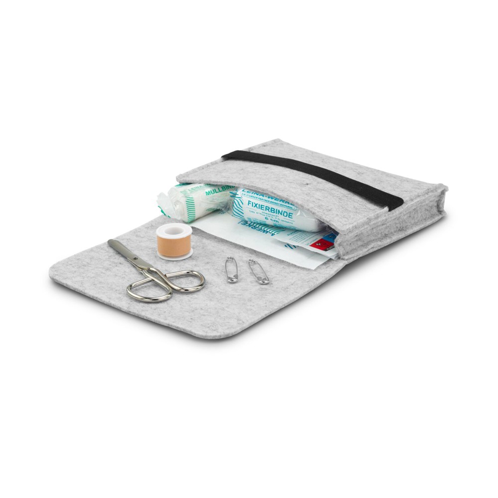 First Aid Kit in grauer Filztasche - Erste Hilfe Set, 12-teilig, deutsche Markenware