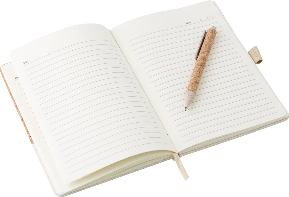 Cork-Line Notizbuch aus Kork und Leinen und Kugelschreiber aus Weizenstroh Kenzo