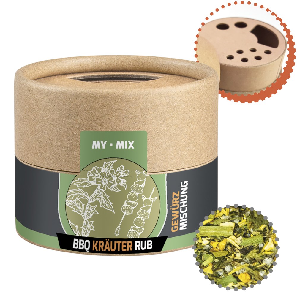 Product Image for Werbeartikel - Gewürzmischung BBQ Kräuter Rub, ca. 28g, Kraftpapierstreuer Mini